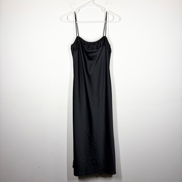 Anthropologie Square Neck Black Satin Slip Dress Size Small Petite - Picture 6 of 13